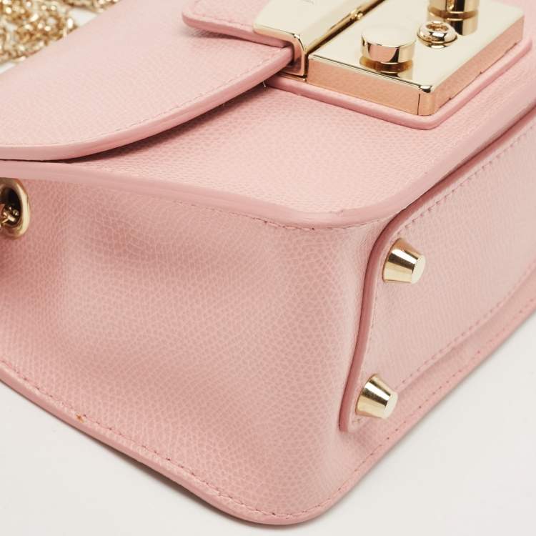Pre Owned Furla Pink Leather Mini Metropolis Crossbody Bag