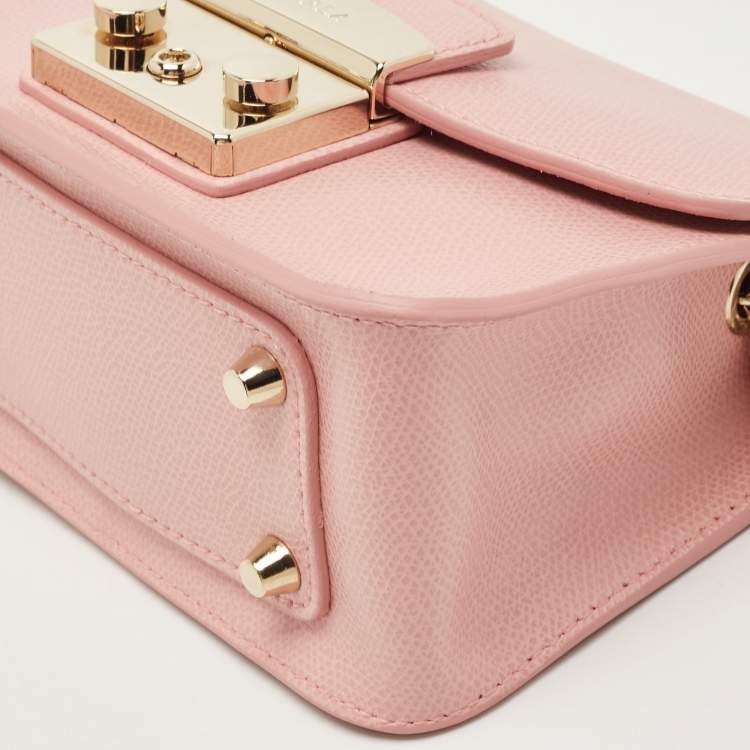 Pre Owned Furla Pink Leather Mini Metropolis Crossbody Bag