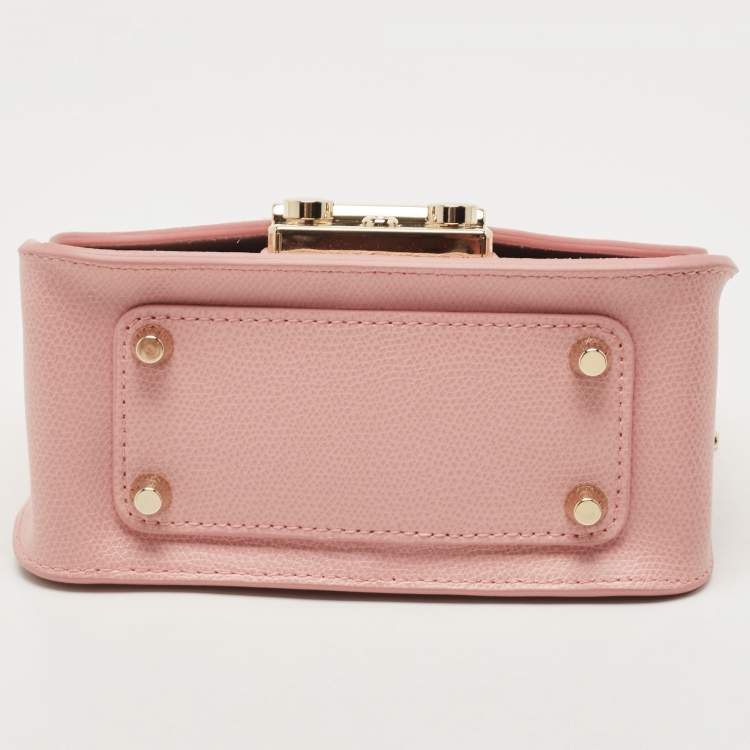 Pre Owned Furla Pink Leather Mini Metropolis Crossbody Bag