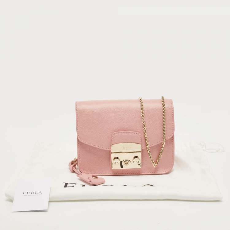Pre Owned Furla Pink Leather Mini Metropolis Crossbody Bag