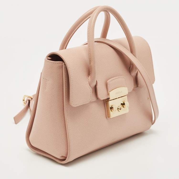 Pre Owned Furla Pink Leather Small Metropolis Tote