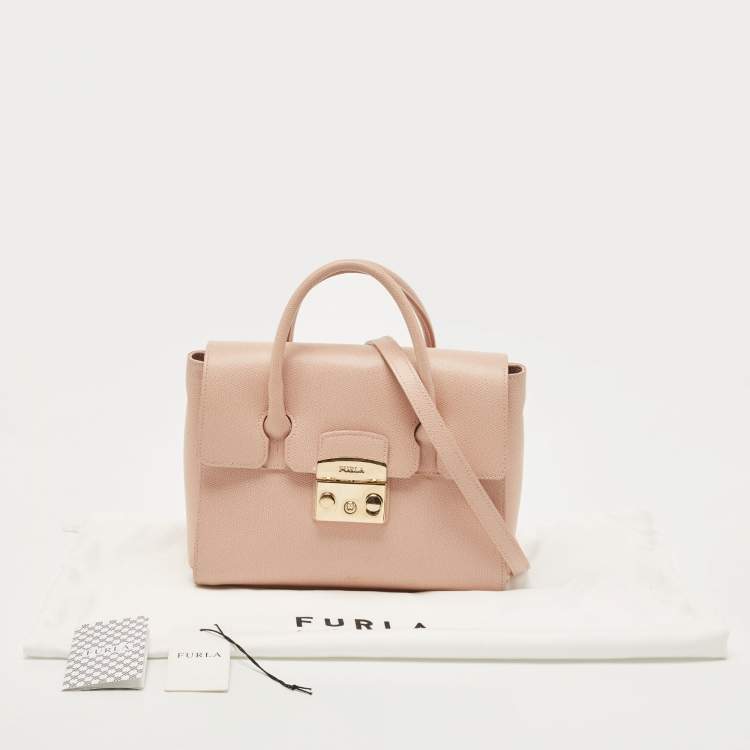 Pre Owned Furla Pink Leather Small Metropolis Tote