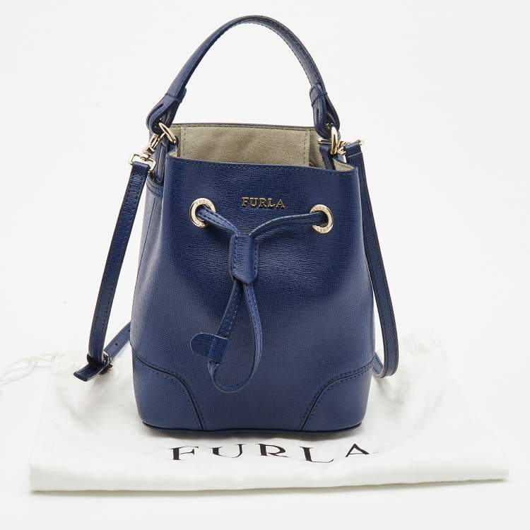 Pre Owned Furla Blue Leather Mini Stacy Drawstring Bucket Bag