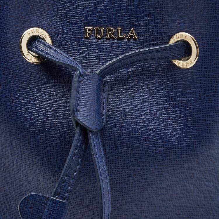 Pre Owned Furla Blue Leather Mini Stacy Drawstring Bucket Bag