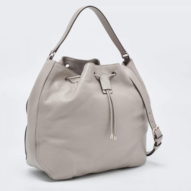 Pre Owned Furla Grey Leather Atena Drawstring Bucket Bag