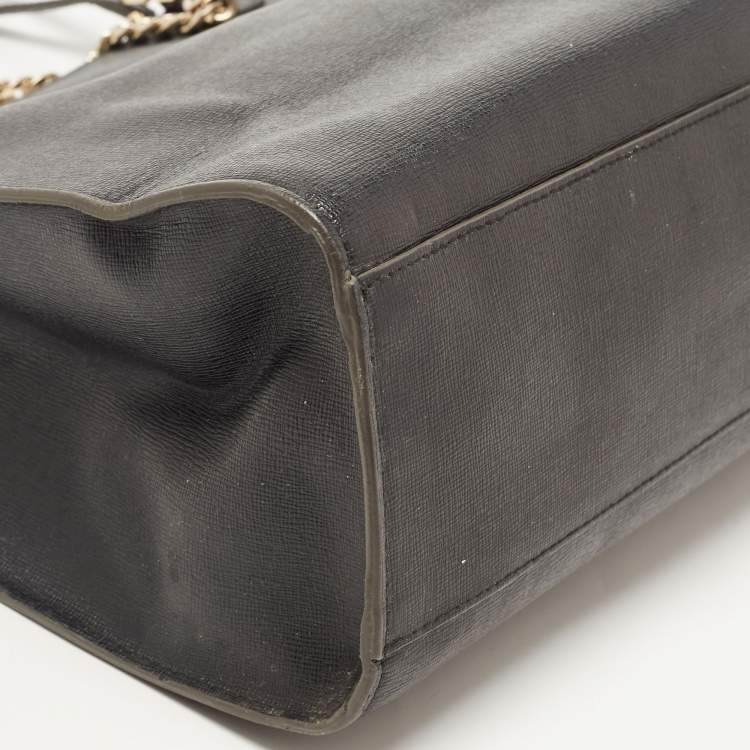 Pre Owned Furls Black Leather Chain Link Shopper Tote 