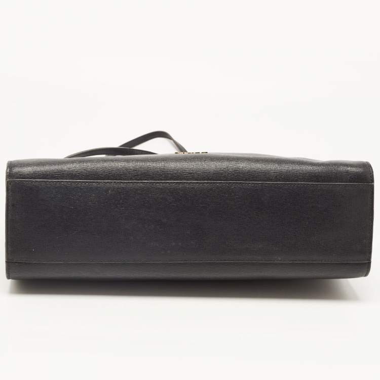 Pre Owned Furls Black Leather Chain Link Shopper Tote 