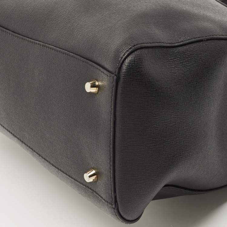 Pre Owned Furla Black Leather Top Zip Tote