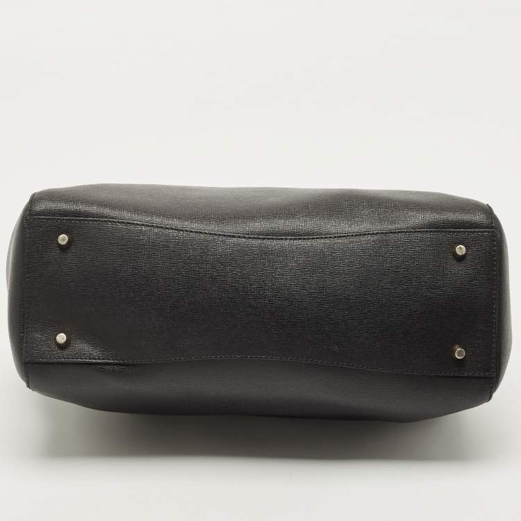 Pre Owned Furla Black Leather Top Zip Tote