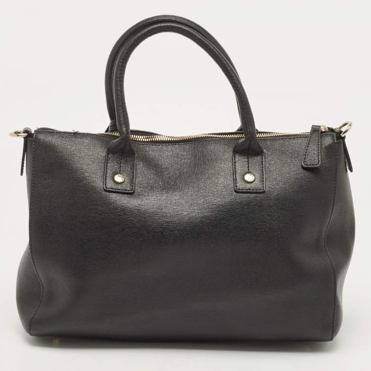 Pre Owned Furla Black Leather Top Zip Tote