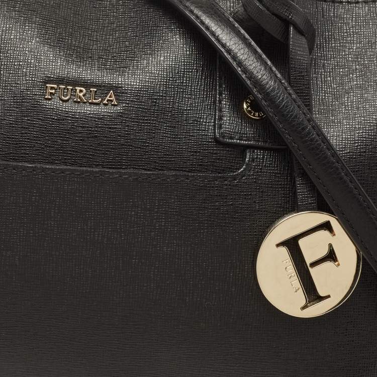 Pre Owned Furla Black Leather Top Zip Tote
