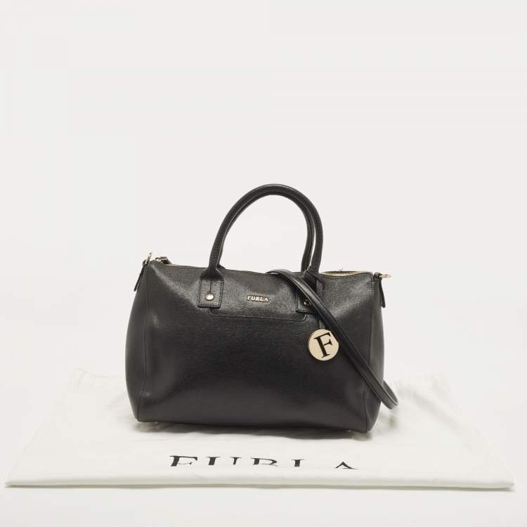 Pre Owned Furla Black Leather Top Zip Tote