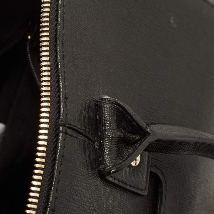 Pre Owned Furla Black Leather Top Zip Tote