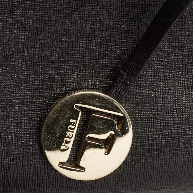 Pre Owned Furla Black Leather Top Zip Tote