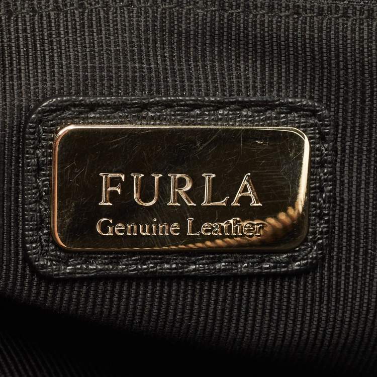 Pre Owned Furla Black Leather Top Zip Tote