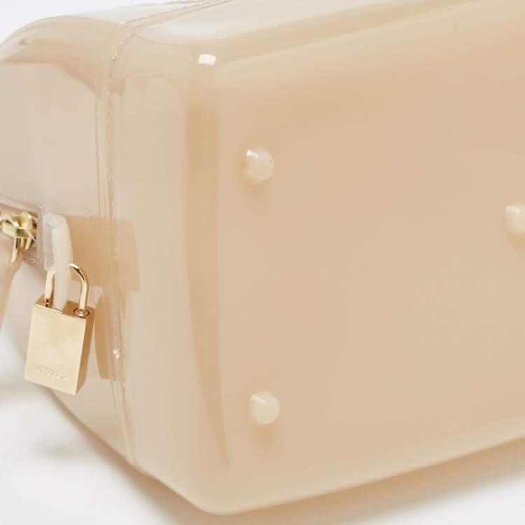 Pre Owned Furla Beige Glossy Rubber Mini Candy Satchel