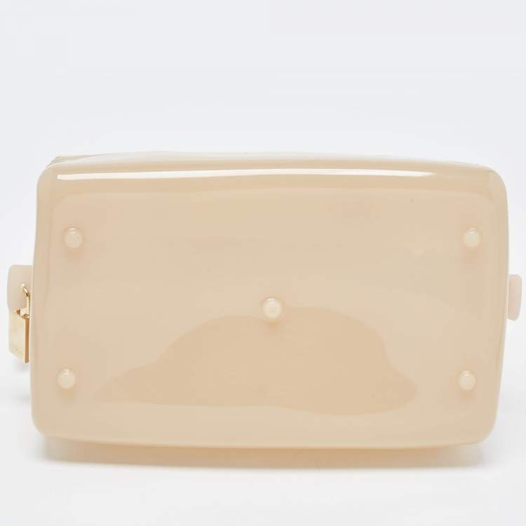 Pre Owned Furla Beige Glossy Rubber Mini Candy Satchel