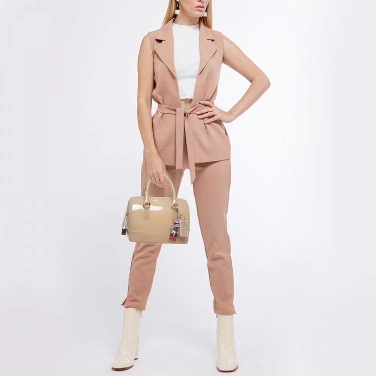 Pre Owned Furla Beige Glossy Rubber Mini Candy Satchel