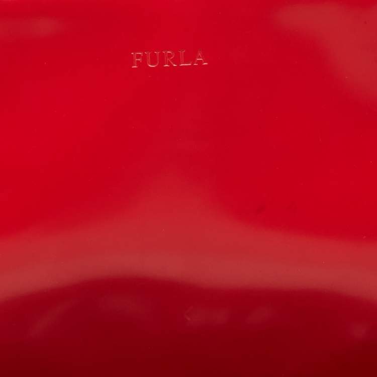 Pre Owned Furla Red Gloss Leather And Fabric Shoulder Bag