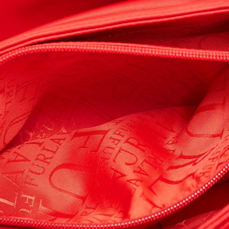 Pre Owned Furla Red Gloss Leather And Fabric Shoulder Bag