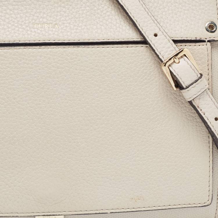 Pre Owned Furla Beige Leather Like Top Handle Bag