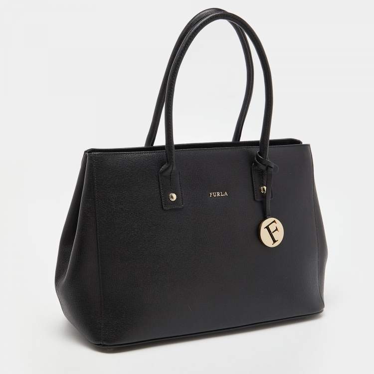 Pre Owned Furla Black Leather Linda Tote