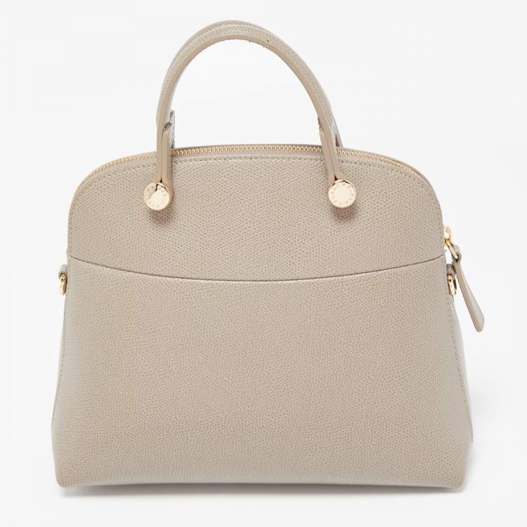 Pre Owned Furla Taupe Leather Piper Dome Satchel
