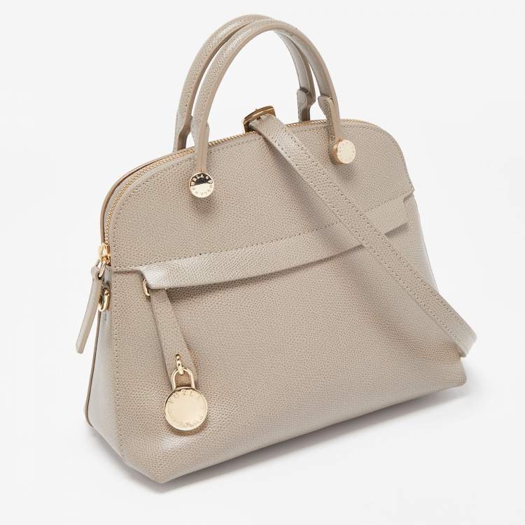 Pre Owned Furla Taupe Leather Piper Dome Satchel