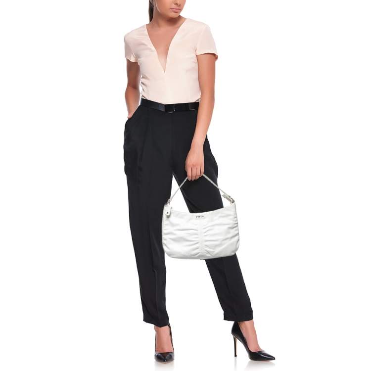 Pre Owned Furla White Leather Hobo 
