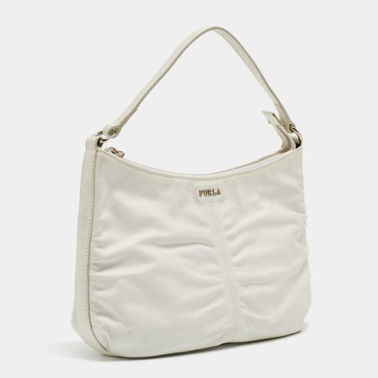 Pre Owned Furla White Leather Hobo 