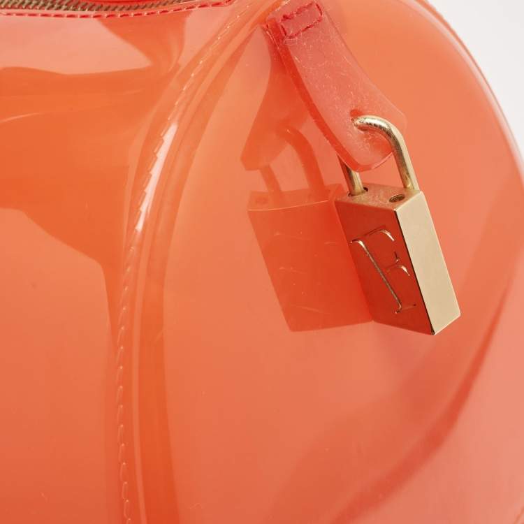 Pre Owned Furla Orange Rubber Medium Candy Satchel