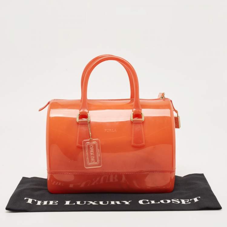 Pre Owned Furla Orange Rubber Medium Candy Satchel