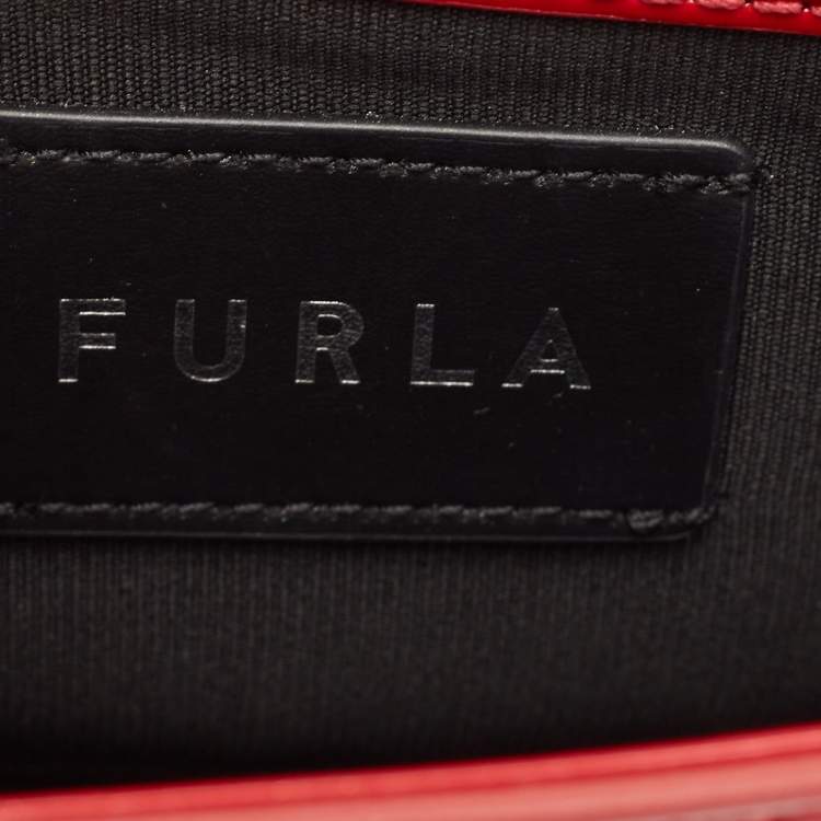 Pre Owned Furla Red Patent Leather Mini Metropolis Crossbody Bag