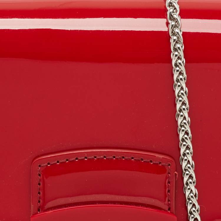 Pre Owned Furla Red Patent Leather Mini Metropolis Crossbody Bag