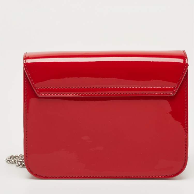 Pre Owned Furla Red Patent Leather Mini Metropolis Crossbody Bag