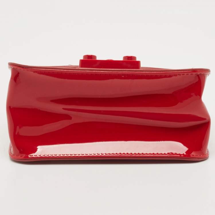 Pre Owned Furla Red Patent Leather Mini Metropolis Crossbody Bag