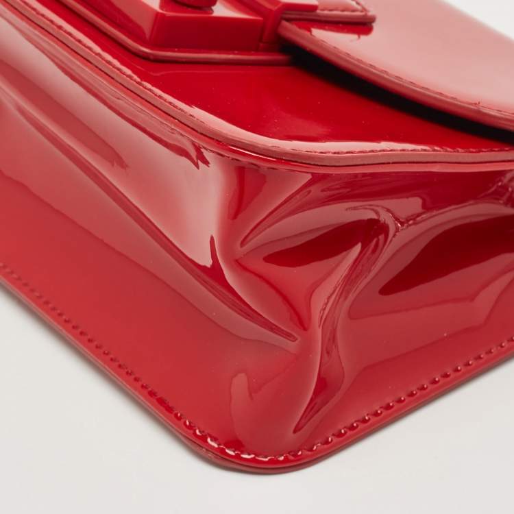 Pre Owned Furla Red Patent Leather Mini Metropolis Crossbody Bag