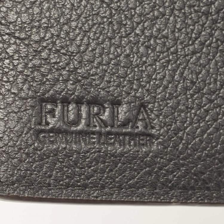 Pre Owned Furla Black Leather Logo French Wallet