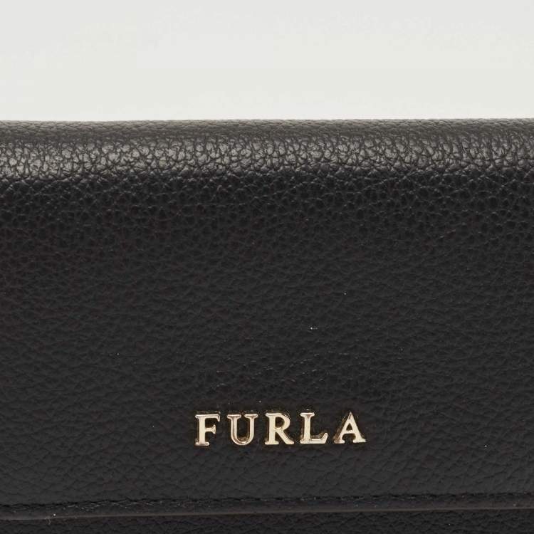 Pre Owned Furla Black Leather Logo French Wallet