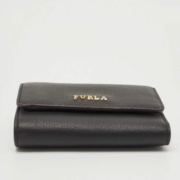 Pre Owned Furla Black Leather Logo French Wallet