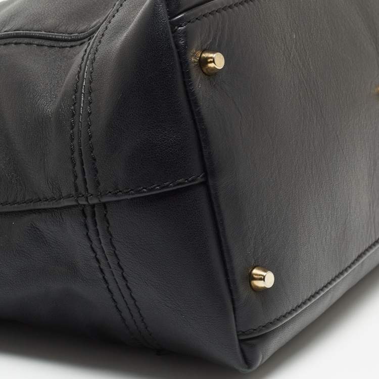 Pre Owned Furla Black Leather Front Pocket Dome Satchel