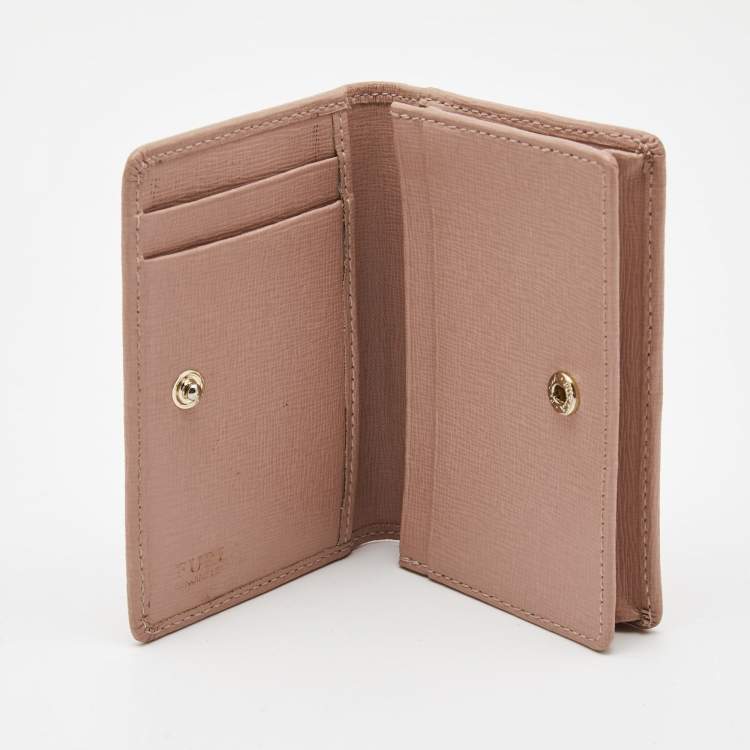 Pre Owned Furla Pink Leather Logo Flap Card Case