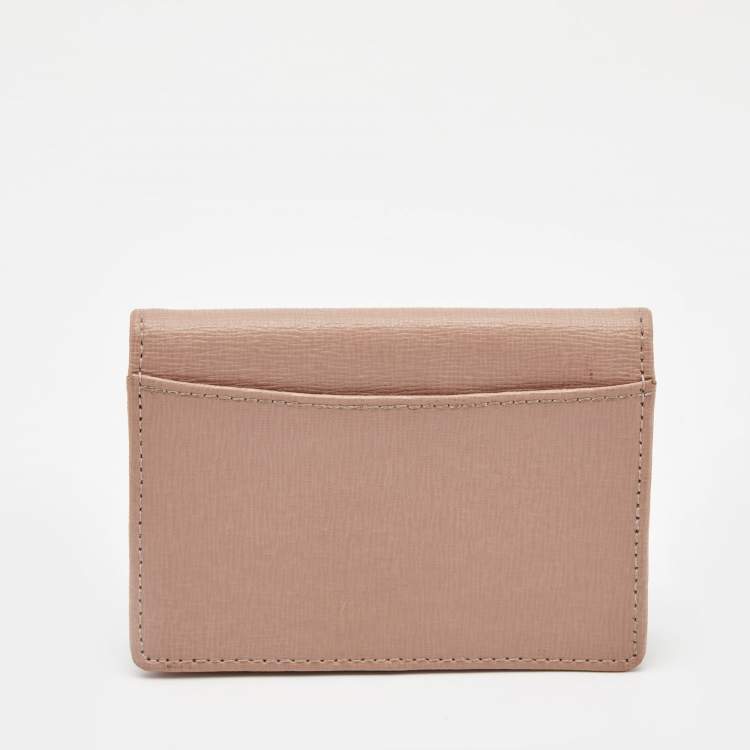 Pre Owned Furla Pink Leather Logo Flap Card Case
