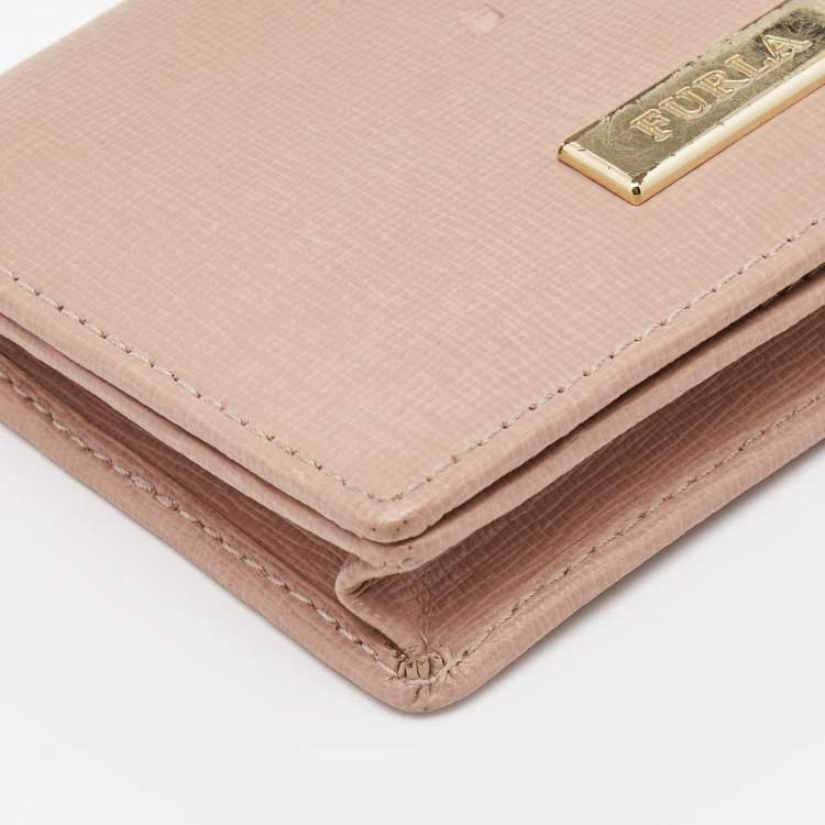 Pre Owned Furla Pink Leather Logo Flap Card Case