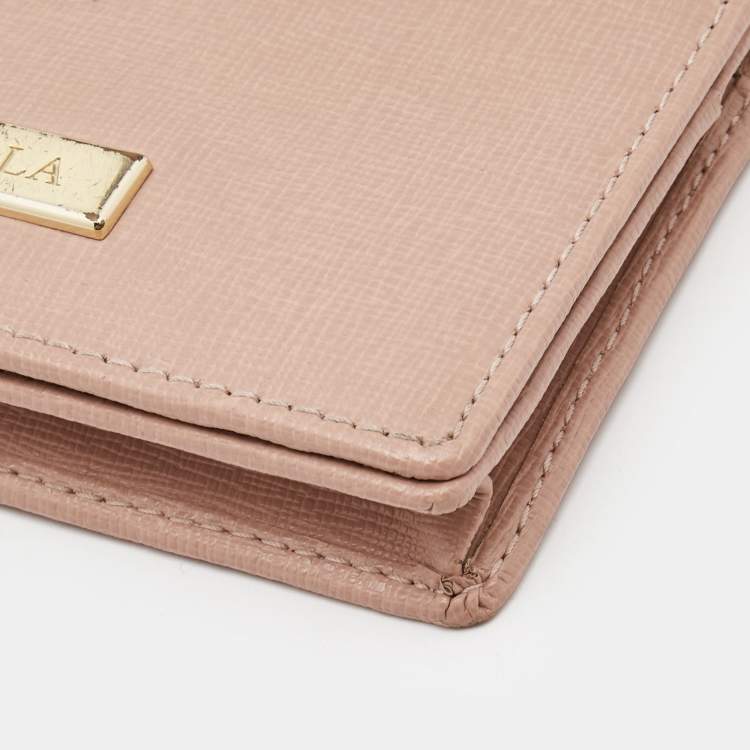 Pre Owned Furla Pink Leather Logo Flap Card Case