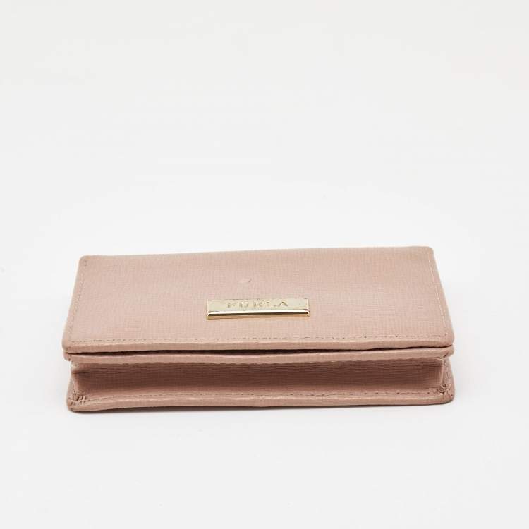 Pre Owned Furla Pink Leather Logo Flap Card Case