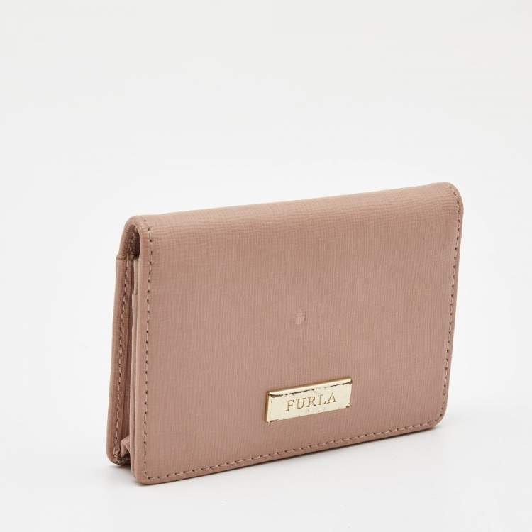 Pre Owned Furla Pink Leather Logo Flap Card Case