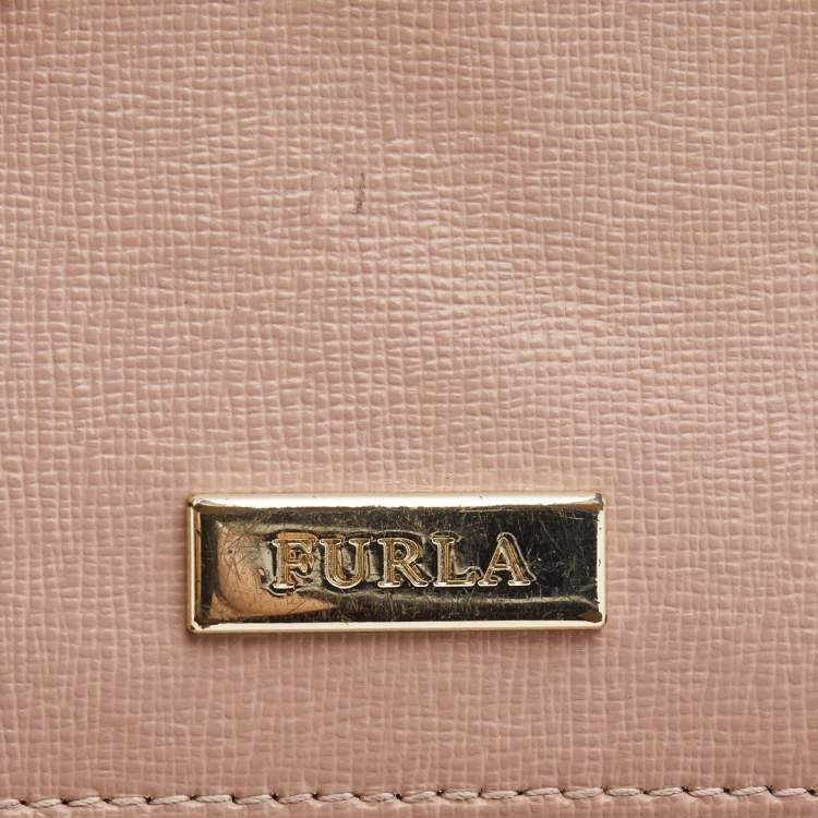 Pre Owned Furla Pink Leather Logo Flap Card Case
