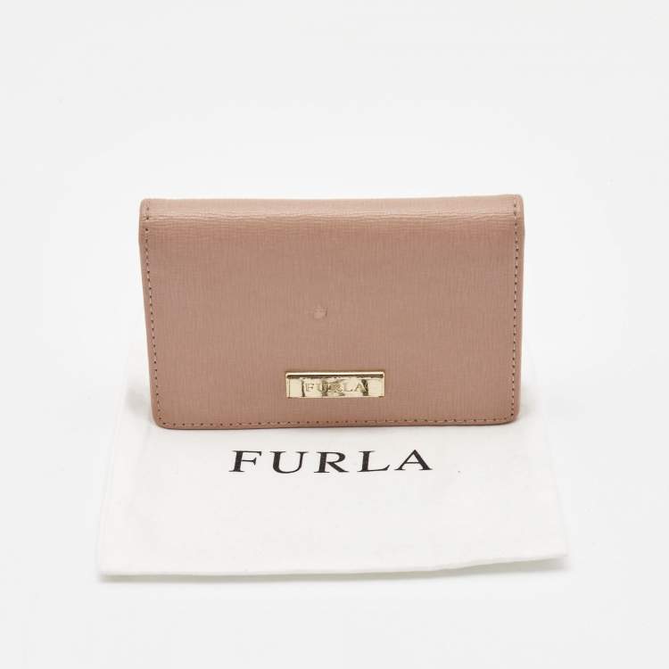 Pre Owned Furla Pink Leather Logo Flap Card Case