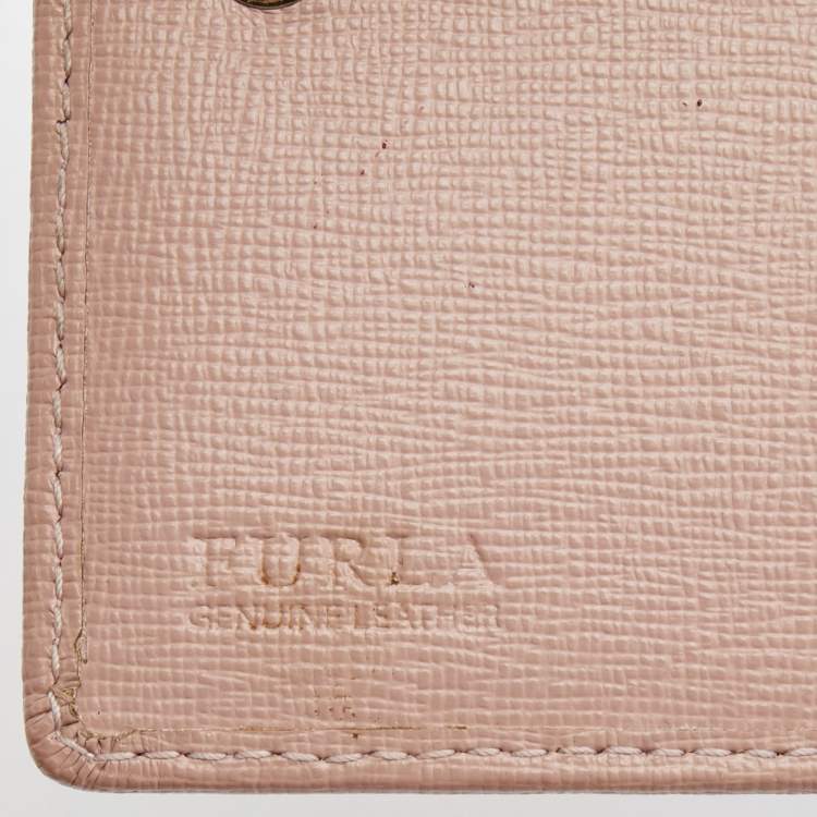 Pre Owned Furla Pink Leather Logo Flap Card Case